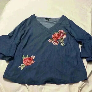 Navy Blue Floral Print Blouse